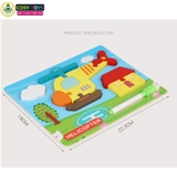 Đồ chơi tranh gỗ ghép theo chủ đề kèm bút và bảng viết, làm bằng gỗ thông an toàn cho bé