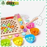 Đồ chơi gắp hạt kèm câu cá - thả số hình khối, xâu dây bằng gỗ thông an toàn cho bé