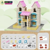 Đồ chơi xây nhà biệt thự mini bằng gạch và sơn màu với 160 chi tiết cho bé