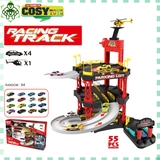 Hộp mô hình gara ô tô nhiều tầng kèm 04 xe ô tô và 01 máy bay trực thăng