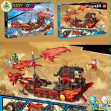 Đồ chơi lắp ghép xếp hình lắp mô hình thuyền rồng ninjagô hai cánh buồm với 845 chi tiết