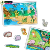 Đồ chơi tranh gỗ ghép 3D theo chủ đề kèm chữ cái tiếng anh, làm bằng gỗ thông an toàn cho bé