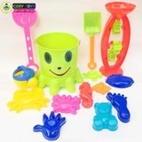 Đồ chơi xô xúc cát đi biển bạch tuộc xẻng, cào cát, khuôn đúc cát hình cua, cá..và guồng xoay cát cho bé