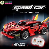 Đồ chơi xếp hình lắp ghép mô hình xe thể thao F1 màu đỏ cánh đuôi vàng cao cấp mẫu mới có động cơ điều khiển từ xa với 337 chi tiết cho bé