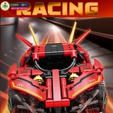 Đồ chơi xếp hình lắp ghép mô hình xe thể thao F1 màu đỏ cánh đuôi vàng cao cấp mẫu mới có động cơ điều khiển từ xa với 337 chi tiết cho bé