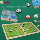Bộ cờ 3 trong 1 bằng gỗ gồm bàn bóng đá, bàn cờ vua và bàn cờ cá ngựa cho bé