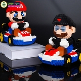 Đồ chơi lắp ghép xếp hình mario đỏ đen cưỡi xe oto với 4700 chi tiết