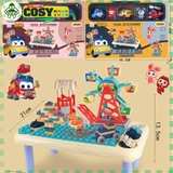 Đồ chơi xếp hình khu vui chơi trẻ em đu quay, cầu trượt, ô tô kèm bàn lắp ráp với 24 chi tiết cho bé