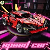 Đồ chơi xếp hình lắp ghép mô hình xe thể thao F1 màu đỏ cánh đuôi vàng cao cấp mẫu mới có động cơ điều khiển từ xa với 337 chi tiết cho bé