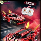 Đồ chơi xếp hình lắp ghép mô hình xe thể thao F1 màu đỏ cánh đuôi vàng cao cấp mẫu mới có động cơ điều khiển từ xa với 337 chi tiết cho bé