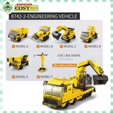 Bộ xếp hình lắp ghép 1000 chi tiết xe cẩu công trường 6 trong 1 với nhiều chi tiết, mẫu ghép khác nhau cho bé