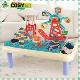 Đồ chơi xếp hình khu vui chơi trẻ em đu quay, cầu trượt, ô tô kèm bàn lắp ráp với 24 chi tiết cho bé