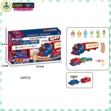 Đồ chơi lắp ghép đoàn tàu xe lửa chạy trên đường ray gồm 3 toa tàu nhỏ chạy pin và 1 đầu tàu lớn cho bé