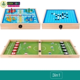 Bộ cờ 3 trong 1 bằng gỗ gồm bàn bóng đá, bàn cờ vua và bàn cờ cá ngựa cho bé