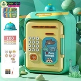 Đồ chơi két sắt tiết kiệm có nhạc và đèn, mở bằng mã số và vân tay cho bé