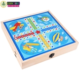 Bộ cờ 3 trong 1 bằng gỗ gồm bàn bóng đá, bàn cờ vua và bàn cờ cá ngựa cho bé