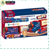 Đồ chơi lắp ghép đoàn tàu xe lửa chạy trên đường ray gồm 3 toa tàu nhỏ chạy pin và 1 đầu tàu lớn cho bé