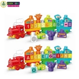 Đồ chơi xếp hình lắp ghép đoàn tàu học chữ số 2 trong 1 với 68 mảnh ghép lớn an toàn cho bé từ 3 tuổi