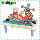 Đồ chơi xếp hình khu vui chơi trẻ em đu quay, cầu trượt, ô tô kèm bàn lắp ráp với 24 chi tiết cho bé