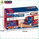 Đồ chơi lắp ghép đoàn tàu xe lửa chạy trên đường ray gồm 3 toa tàu nhỏ chạy pin và 1 đầu tàu lớn cho bé