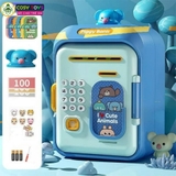 Đồ chơi két sắt tiết kiệm có nhạc và đèn, mở bằng mã số và vân tay cho bé