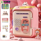 Đồ chơi két sắt tiết kiệm có nhạc và đèn, mở bằng mã số và vân tay cho bé