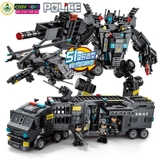 Bộ xếp hình lắp ghép 700 chi tiết xe cảnh sát biến hình  3 trong 1 với nhiều chi tiết, mẫu ghép khác nhau cho bé