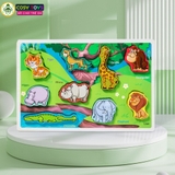 Đồ chơi tranh gỗ ghép 3D theo chủ đề kèm chữ cái tiếng anh, làm bằng gỗ thông an toàn cho bé