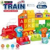 Đồ chơi xếp hình lắp ghép đoàn tàu học chữ số 2 trong 1 với 68 mảnh ghép lớn an toàn cho bé từ 3 tuổi
