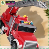 Đồ chơi mô hình xe cứu hỏa cỡ lớn cao cấp với cầu thang rút và vòi phun nước, đèn nhấp nháy và nhạc cho bé