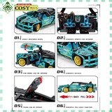 Đồ chơi lắp ghép xếp hình lắp ráp xe đua thể thao màu xanh với 462 chi tiết