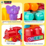 Đồ chơi xếp hình lắp ghép đoàn tàu học chữ số 2 trong 1 với 68 mảnh ghép lớn an toàn cho bé từ 3 tuổi