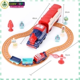 Đồ chơi lắp ghép đoàn tàu xe lửa chạy trên đường ray gồm 3 toa tàu nhỏ chạy pin và 1 đầu tàu lớn cho bé