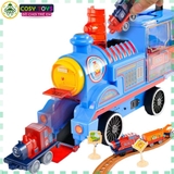 Đồ chơi lắp ghép đoàn tàu xe lửa chạy trên đường ray gồm 3 toa tàu nhỏ chạy pin và 1 đầu tàu lớn cho bé