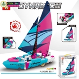 Đồ chơi lắp ghép xếp hình tàu cánh buồm đỏ xanh thám hiểm đại dương với 219 chi tiết