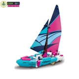 Đồ chơi lắp ghép xếp hình tàu cánh buồm đỏ xanh thám hiểm đại dương với 219 chi tiết