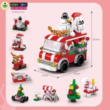 Đồ chơi lắp ghép xếp hình bánh kem gáng sinh và xe chở quà cùng ông già Noel 6 trong 1 với 307 chi tiết