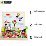 Đồ chơi bảng gỗ ghép nam châm hai mặt nhiều chủ đề cho bé
