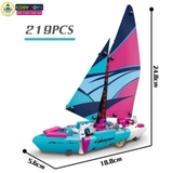 Đồ chơi lắp ghép xếp hình tàu cánh buồm đỏ xanh thám hiểm đại dương với 219 chi tiết