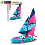 Đồ chơi lắp ghép xếp hình tàu cánh buồm đỏ xanh thám hiểm đại dương với 219 chi tiết