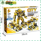 Đồ chơi lắp ghép xếp hình robot Project Mecha màu vàng 12 trong 01 cho bé với 633 mảnh ghép