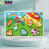 Đồ chơi tranh gỗ ghép 3D theo chủ đề kèm chữ cái tiếng anh, làm bằng gỗ thông an toàn cho bé