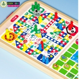 Bộ bàn cờ 5 trong 1 bằng gỗ gồm bàn bóng búng dây su, boling, banh ném và 4 quân cờ người cho bé
