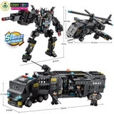 Bộ xếp hình lắp ghép 700 chi tiết xe cảnh sát biến hình  3 trong 1 với nhiều chi tiết, mẫu ghép khác nhau cho bé