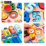 Đồ chơi gỗ Montessori đa năng 7 trong 1 gồm chữ cái, số, hình khối, câu cá...trí tuệ cho bé