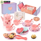 Đồ chơi buổi tiệc trà chiều 42 chi tiết: bánh ngọt, bộ ấm chén, giá đỡ bánh.... cho bé