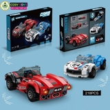Đồ chơi xếp hình lắp ghép hai mẫu xe đua đỏ xanh với 218-240 mảnh ghép