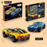 Đồ chơi xếp hình lắp ghép hai mẫu xe đua đỏ xanh với 218-240 mảnh ghép