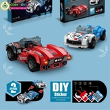 Đồ chơi xếp hình lắp ghép hai mẫu xe đua đỏ xanh với 218-240 mảnh ghép