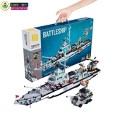 Đồ chơi lắp ghép xếp hình tàu chiến đấu cao cấp 6 trong 1 mẫu mới kèm trực thăng, tàu nhỏ và các nhân vật thủy thủ với 1456 mảnh ghép